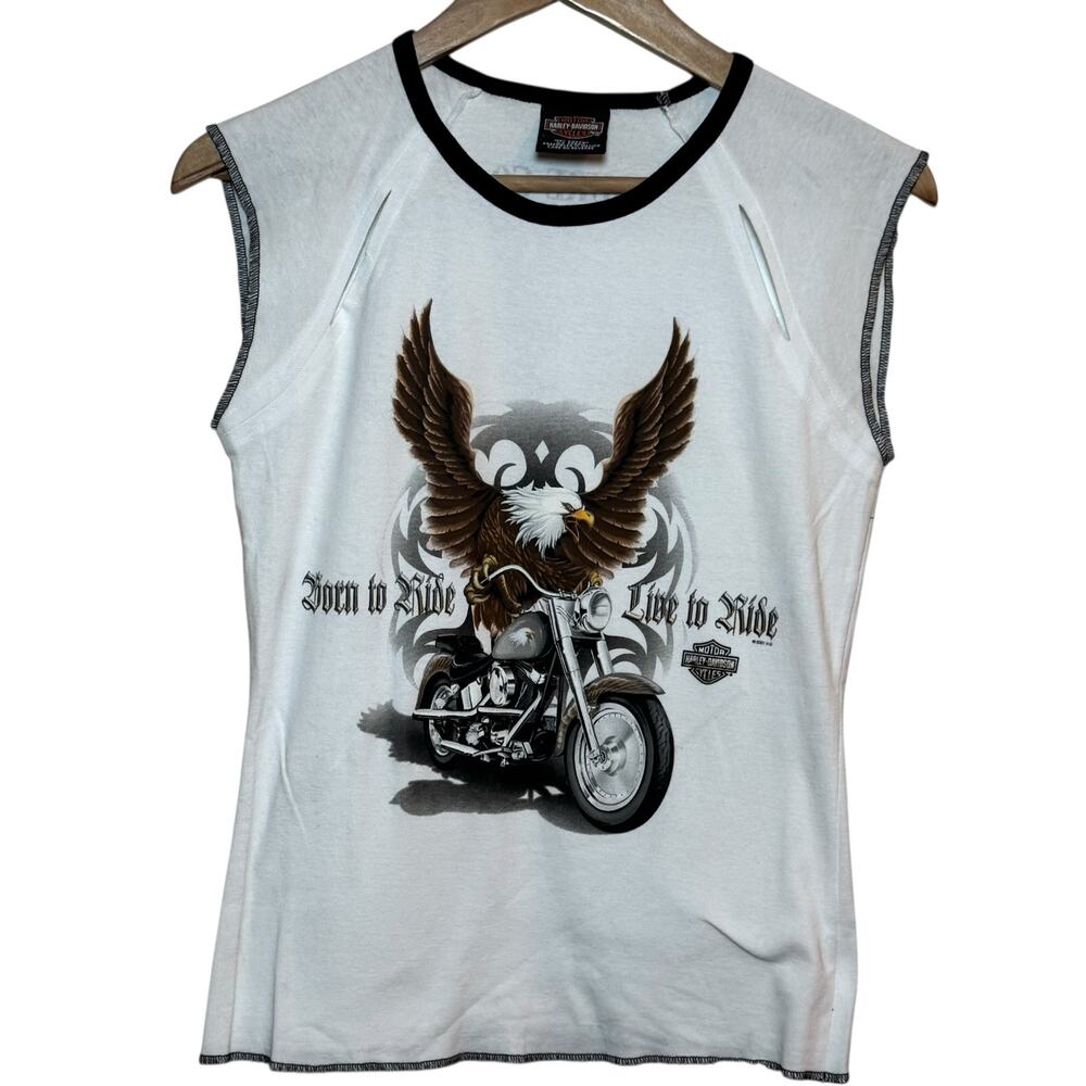 Vintage Harley Davidson Born to Ride  Cut Out Sleeveless Shirt Treasure Coast HD